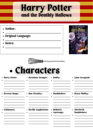 Novel Study Worksheets on "Harry Potter and the Deathly Hallows" by J.K ...