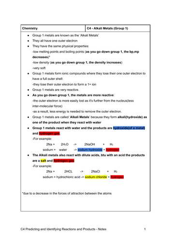 GCSE Chemistry OCR Gateway A Notes for Topic C4 - Predicting and ...