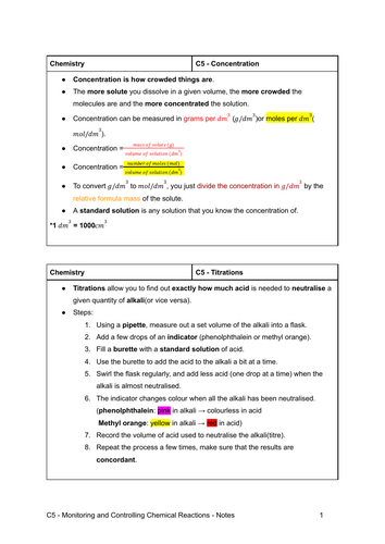 GCSE Chemistry OCR Gateway A Notes for Topic C5 -- Monitoring and ...
