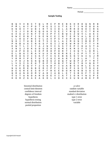 Sample Testing Word Search for a Statistics Course | Teaching Resources