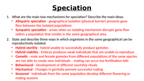 A-Level AQA Biology - More on Speciation