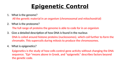 A-Level AQA Biology - Epigenetic Control