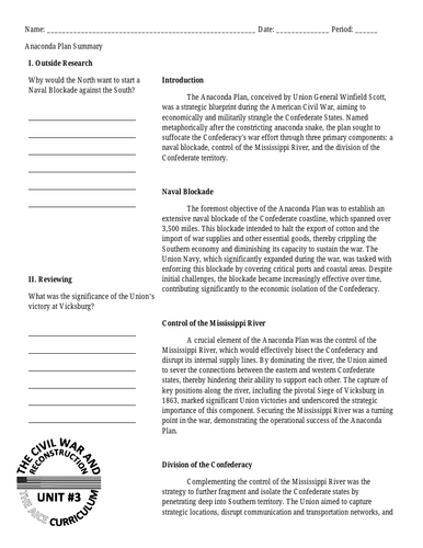 Anaconda Plan Summary | Teaching Resources