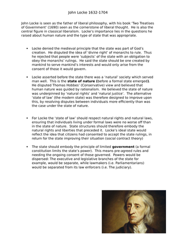 AQA Politics 7152/3 - Liberalism: John Locke