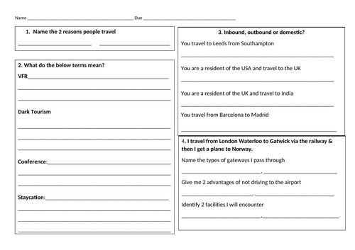 Component 1 Learning aim B - Travel and Tourism BTEC Tech Full set of ...