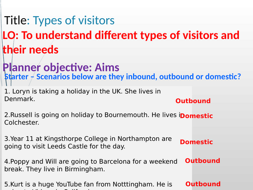 Component 1 Learning aim B - Travel and Tourism BTEC Tech Full set of ...