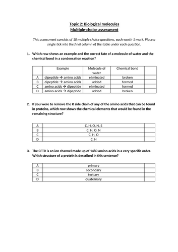 Topic 2 REVISION (CIE A-level biology) | Teaching Resources