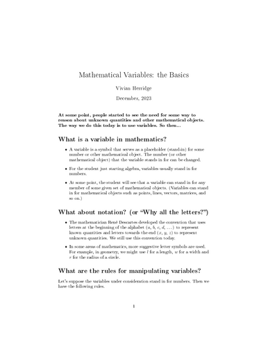 Mathematical Variables: the Basics | Teaching Resources