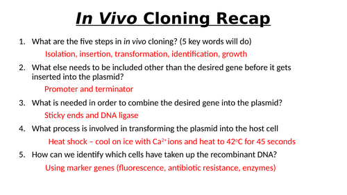 A-Level AQA Biology - In Vitro Cloning