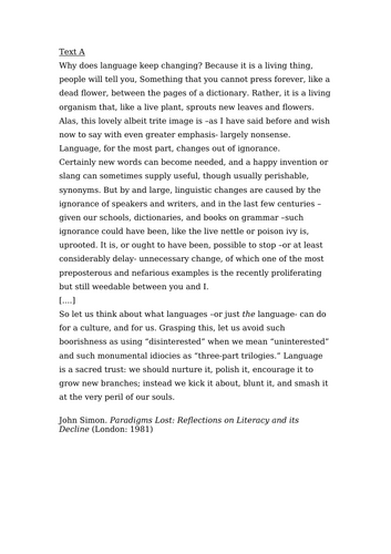 English Language A Level Paper 2 + Answers 3 | Teaching Resources