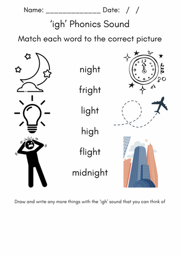 'igh' Phonics Sound Worksheet (Set 2 RWI aligned) | Teaching Resources