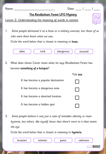 FREE 3 Lessons - Year 6 Reading Comprehension: The Rendlesham Forest ...