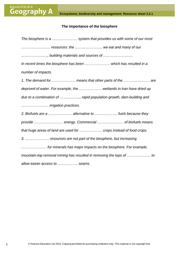 Topic 3: Ecosystems - Lesson 3 - The Biosphere