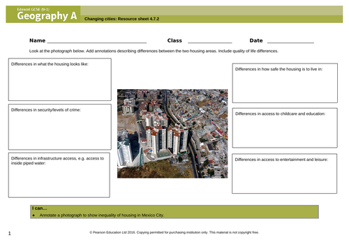 Topic 4: Changing Cities - Lesson 14 - Inequality and quality of life in Mexico City