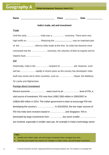 Topic 5: Global Devbelopment - Lesson 13 - Trade and Aid in India