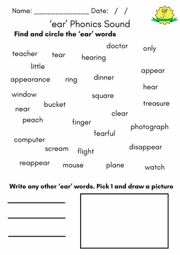 'ear' Phonics Sound Worksheet Activity (Set 3 RWI aligned) | Teaching ...