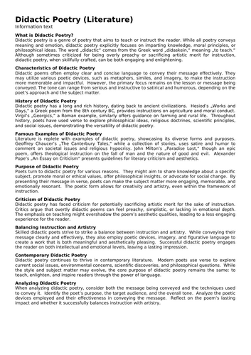 Didactic Poetry (Literature) | Teaching Resources
