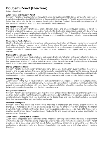 Flaubert's Parrot (Literature) | Teaching Resources