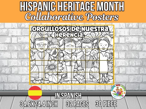 Spanish Hispanic Heritage Month Collaborative Posters Art Coloring ...