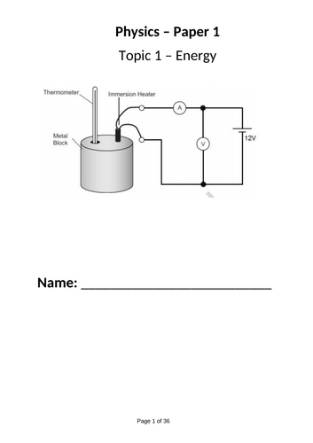 Revision Booklet with Answers - Energy - Topic 1 - GCSE AQA Combined ...