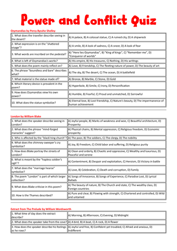 Power and Conflict Quiz with Answers | Teaching Resources