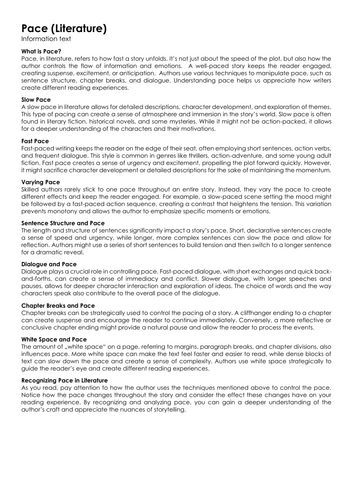 Pace (Literature) | Teaching Resources