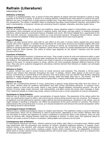 Refrain (Literature) | Teaching Resources