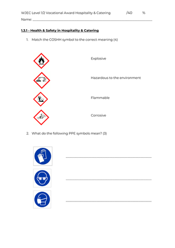 Hospitality & Catering - Unit 1 - 1.3.1- ASSESSMENT - NEW SPEC