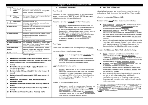 Water Knowledge Organiser