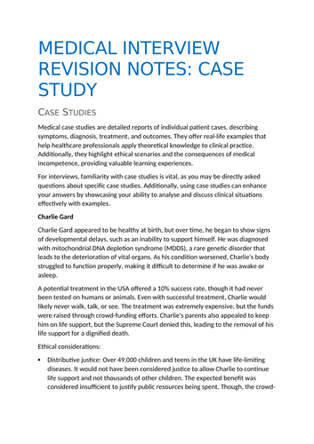 Case Studies: Medicine Interview Notes | Teaching Resources