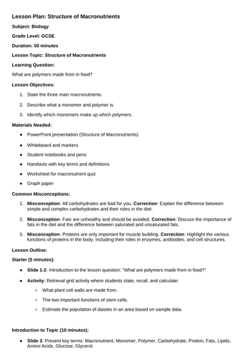 **iGCSE Biology Edexcel - STRUCTURE OF MACRONUTRIENTS** | Teaching ...