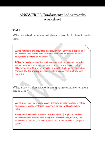 ANSWER Wired and Wireless worksheet