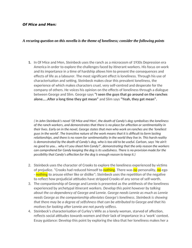 GCSE ENGLISH LITERATURE revision notes "Of Mice and Men" | Teaching ...