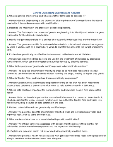 Genetic engineering KS4 worksheet questions and answers | Teaching ...