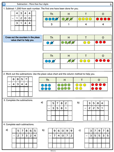 Subtraction with more than 4 digits Easy | Teaching Resources