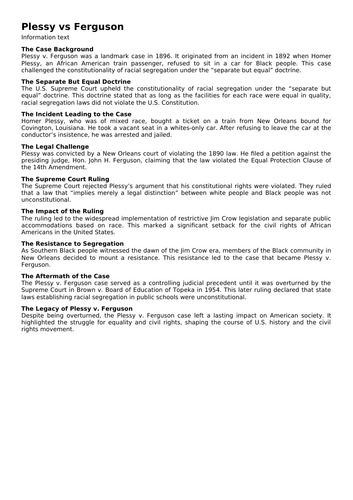 Plessy vs Ferguson | Teaching Resources