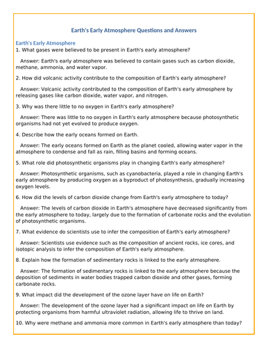 Early atmosphere KS4 worksheet questions and answers | Teaching Resources