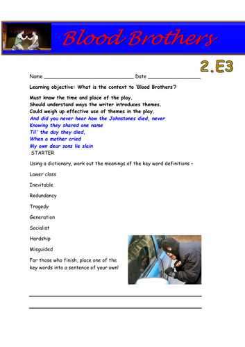 Blood Brothers Worksheets (Functional Skills E3) | Teaching Resources
