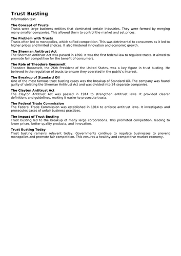 Trust Busting | Teaching Resources