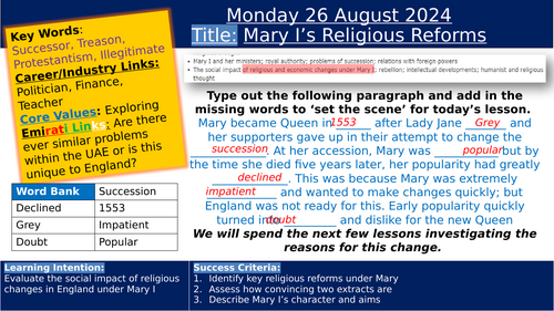 AQA A Level History. Tudors Chapter 5 Edward and Mary 8 lessons ...