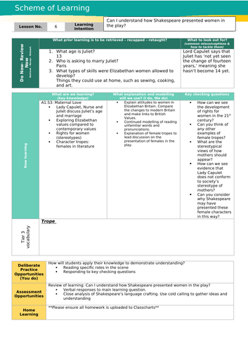 Romeo and Juliet KS3 Scheme of Work | Teaching Resources