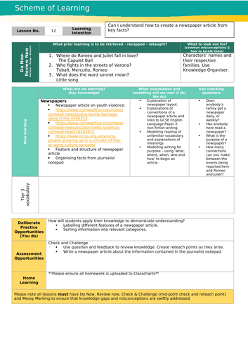 Romeo and Juliet KS3 Scheme of Work | Teaching Resources