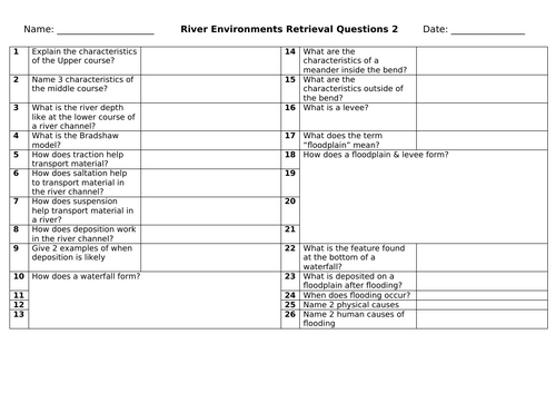 Rivers Retrieval Questions | Teaching Resources