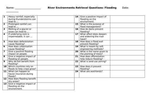 Rivers Retrieval Questions | Teaching Resources