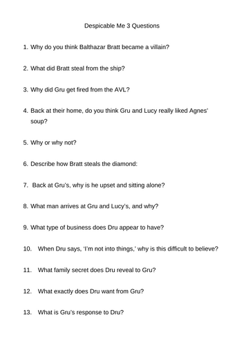 Despicable Me 3 Movie Guide Questions - UK English | Teaching Resources