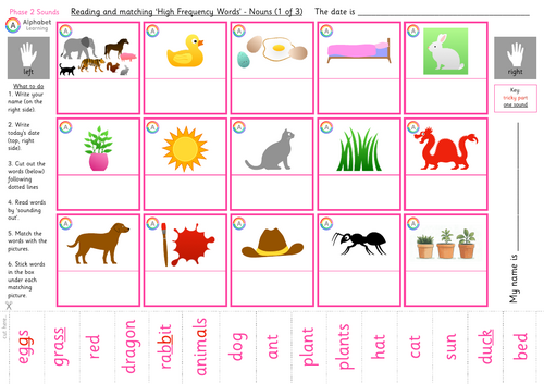 Reading High Frequency words Nouns (Sound out - Phase 2) | Teaching ...