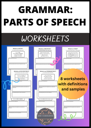 Grammar 8 Parts of Speech Bundle for Middle School and High School