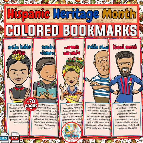 Hispanic Heritage Month biography bookmarks | spanish figures colored bookmarks