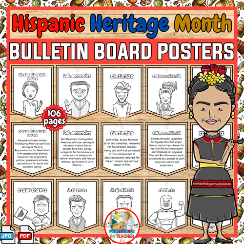 Hispanic Heritage Month biography coloring posters bulletin board-class decor