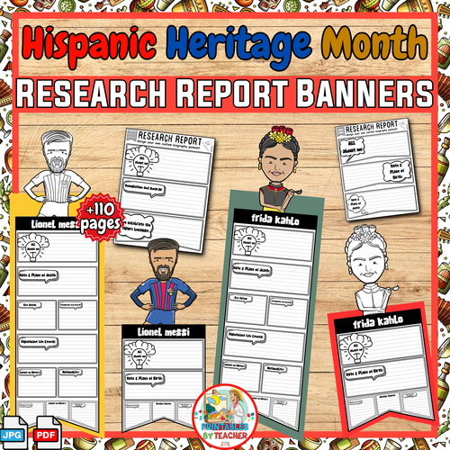 Hispanic Heritage Month Writing Activities Biography Research Report Banners